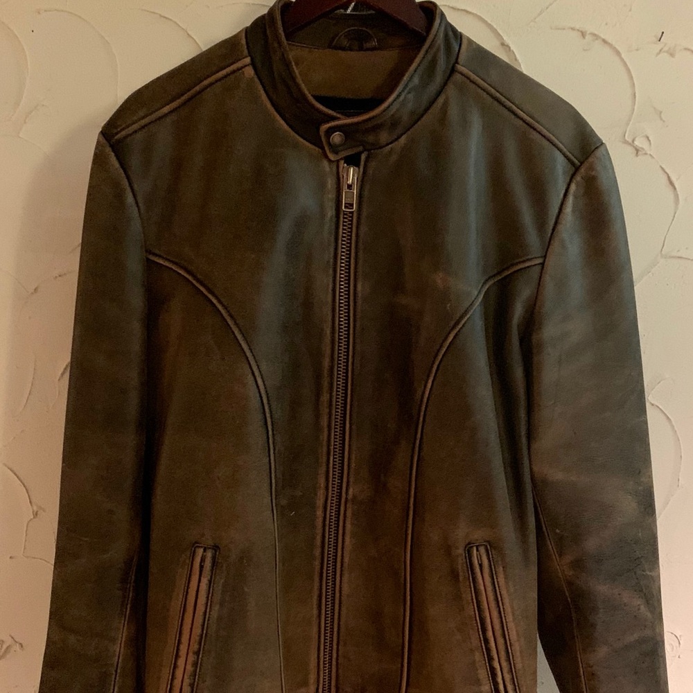 Leather motorcycle riding style jacket